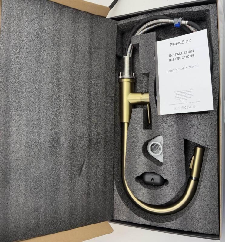 Robinet de bucătărie Pure.Sink Elite Steel Stream-S din oțel PVD Gun metal cu gura de scurgere retractabilă PS8045-61