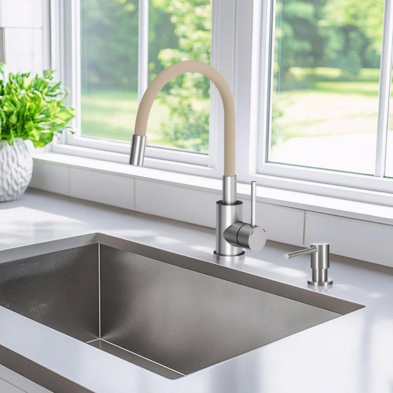 Quadri Bristol Robinet de bucătărie din oțel inoxidabil cu țeavă flexibilă bej 1208967664