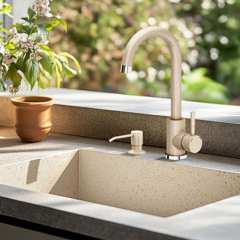 Quadri Coventry Baterie de Bucătărie Bej nisip cu Gura de Scurgere Rotativă 1208967667