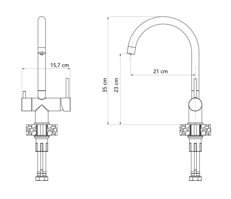Quadri Leichester Chiuvetă de bucătărie robinet inox 3 căi cu o conexiune suplimentară pentru apă filtrată 1208967668