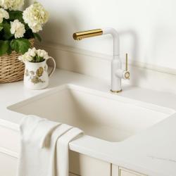 Quadri Stamford Baterie de Bucătărie Albă cu Finisaj Auriu PVD și Duș Extractabil 1208967686