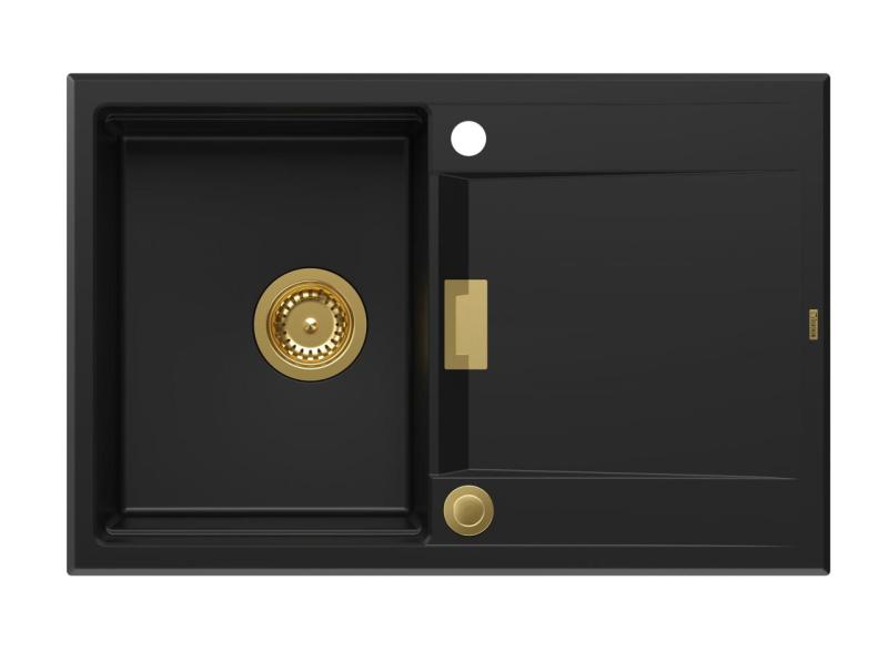 Quadri Minton Granit Incorporabil Chiuvetă Neagră 76x50cm cu Scurgător Reversibil și Dop Auriu 1208967739