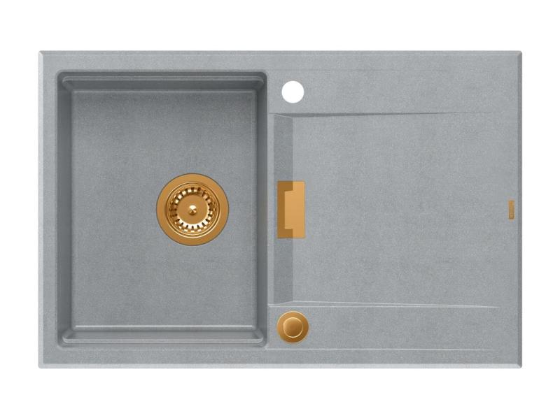 Quadri Minton Chiuvetă de suprafață din granit gri 76x50cm cu scurgere reversibilă și dop de cupru - 1208967743