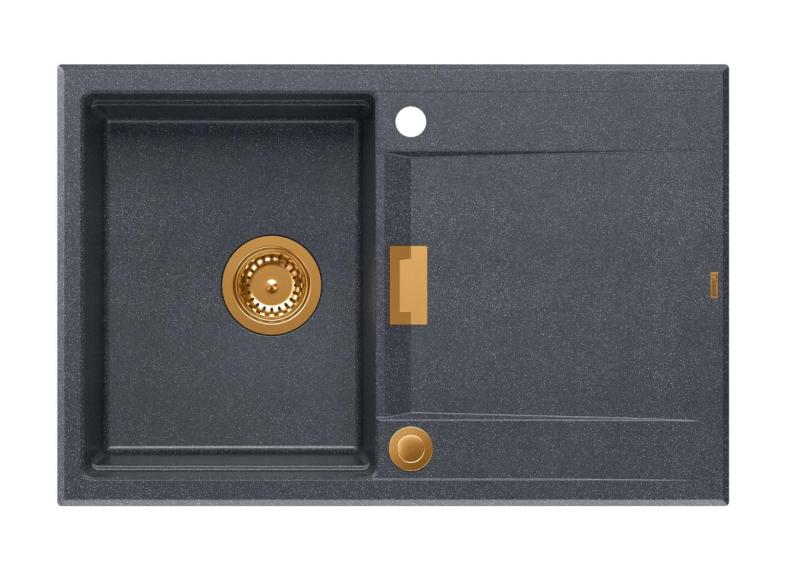 Quadri Minton Chiuvetă de Granit în Antracit cu Montare pe Blat 76x50cm cu Scurgător Reversibil și Dop de Cupru - 1208967746