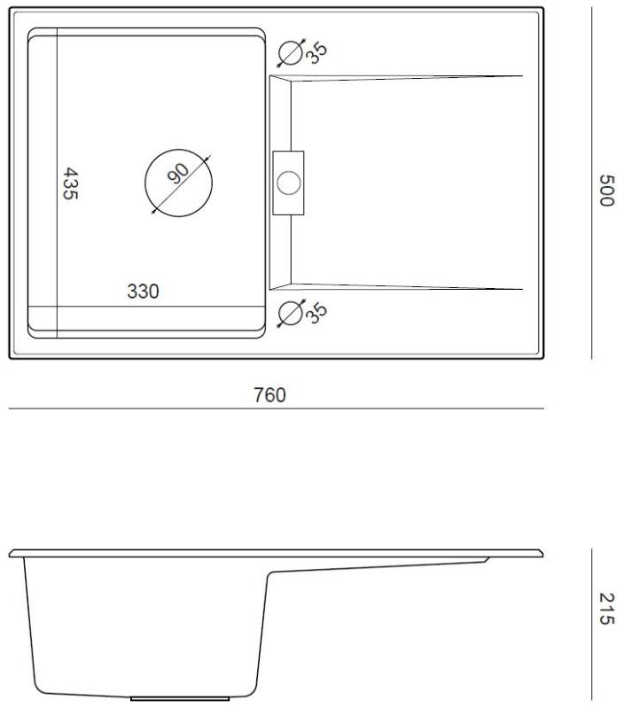 Quadri Minton Chiuvetă de Granit Albă de Blat 76x50cm cu Scurgător Reversibil și Dop de Aur - 1208967748