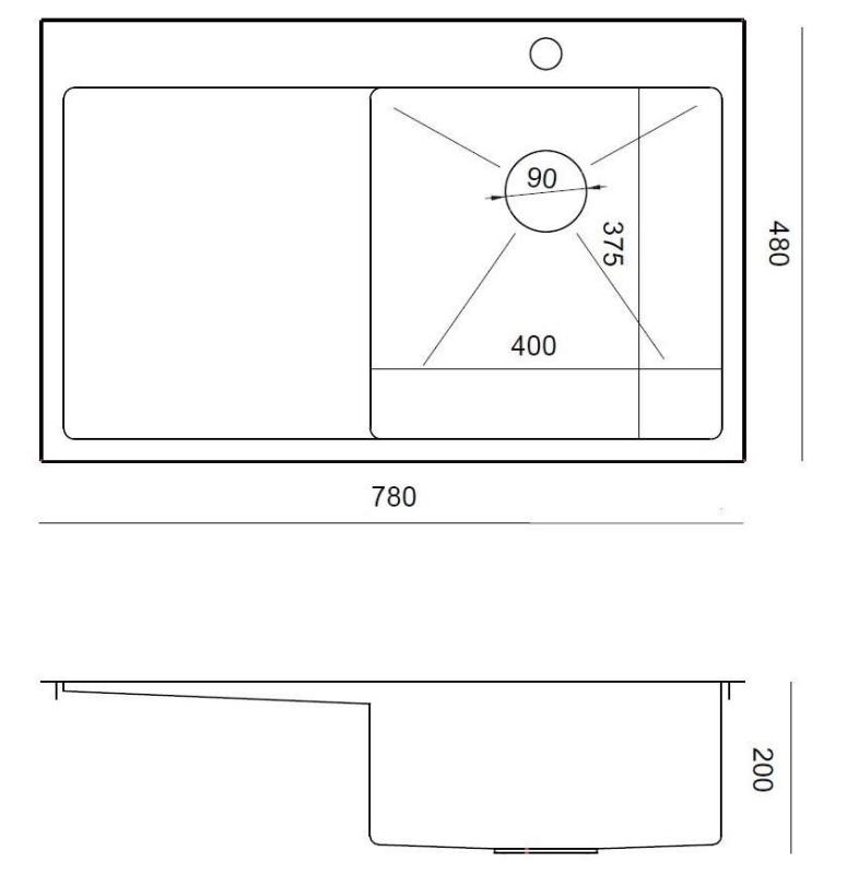 Aquadesign Clara Chiuvetă din Inox cu Bol pe Partea Dreaptă 78x48cm Montaj pe Blat sau în Nivel cu Blatul, cu Scurgător, Suport pentru Robinete și Dop din Inox - 1208967754