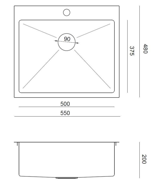 Aquadesign Clara Chiuvetă Inox 55x48cm Montaj pe Blat sau Încorporat cu Zonă pentru Baterie și Dop Inox - 1208967756
