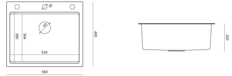 Aquadesign Vesta Chiuvetă din Oțel Inoxidabil 580x485cm Montaj pe Blat și Încălzit cu Spațiu pentru Robinet, inclusiv Dop din Oțel Inoxidabil și Accesorii - 1208967763