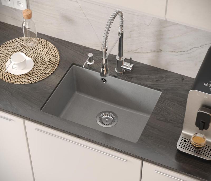 Quadri Elston Gri Chiuvetă de Granit pentru Montare Inferioară 495x360mm cu Dop din Inox 1208967773