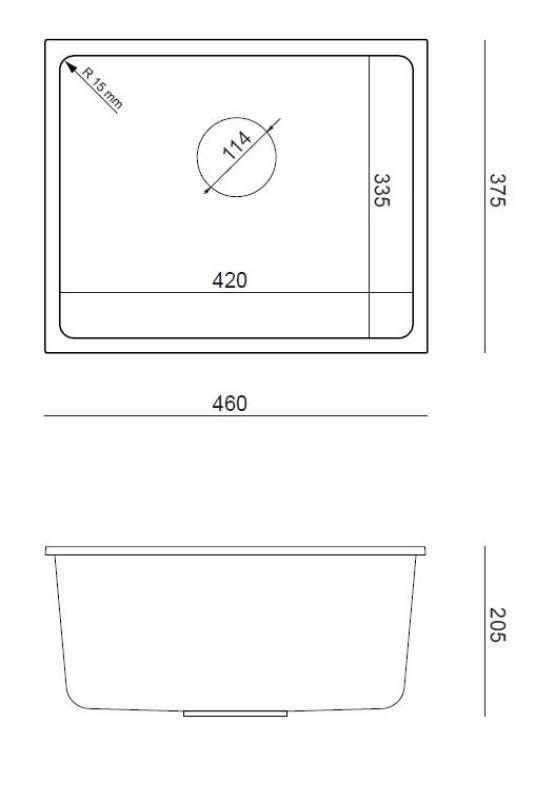 Quadri Elston Gri Chiuvetă de Granit pentru Montare sub Blat 420x335mm cu Dop din Inox 1208967775