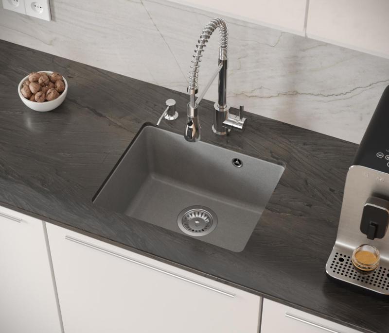 Quadri Elston Gri Chiuvetă de Granit pentru Montare sub Blat 420x335mm cu Dop din Inox 1208967775