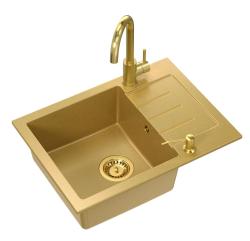 Quadri Kendal Set met Keukenkraan, Vloeistofdispenser en Granieten Goudkleurige Spoelbak 60x44 cm met Afdruipgedeelte en Gouden plug en Overloop- 1208967842

Quadri Kendal Set cu Robinet de B