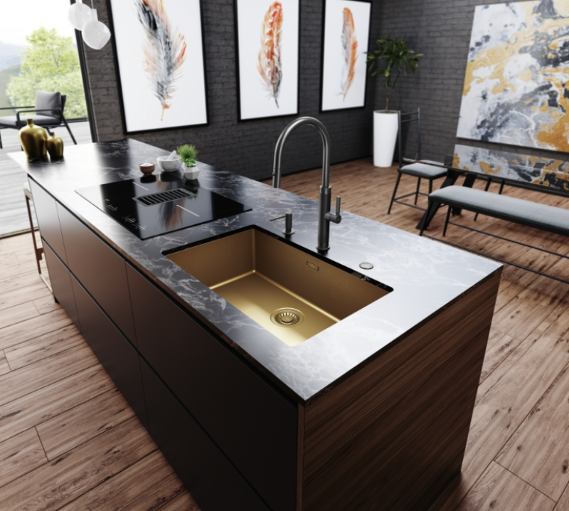 Franke Mythos Masterpiece Baterie de bucătărie Antracit cu gura de scurgere în formă de J și duș extractibil - 115.0711.555