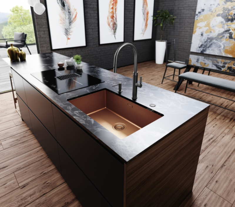 Franke Mythos Masterpiece Baterie de bucătărie Antracit cu gura de scurgere în formă de J și duș extractibil - 115.0711.555