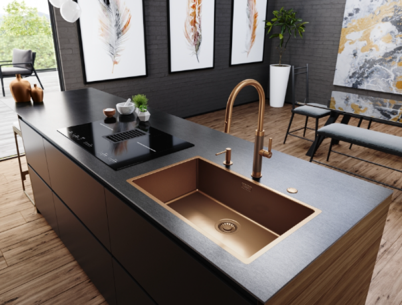 Franke Mythos Masterpiece Robinet de bucătărie Cupru cu gura de scurgere în formă de J și duș extractibil - 115.0711.557