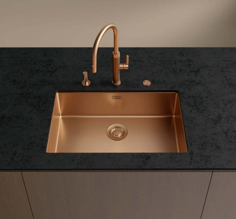 Franke Mythos Masterpiece Robinet de bucătărie Cupru cu gura de scurgere în formă de J și duș extractibil - 115.0711.557