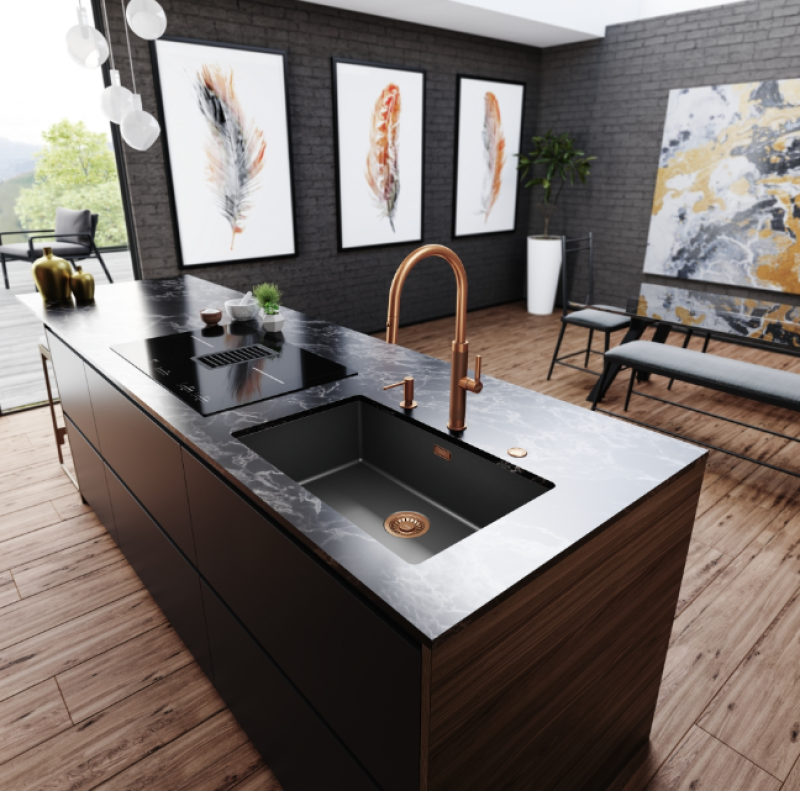 Franke Mythos Masterpiece Robinet de bucătărie Cupru cu gura de scurgere în formă de J și duș extractibil - 115.0711.557