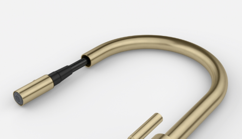 Franke Mythos Masterpiece Robinet de Bucătărie Auriu cu Gura de Scurgere în Formă de J și Duș Extractibil - 115.0711.558