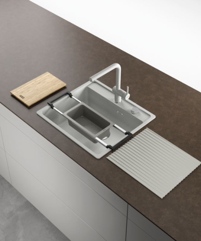 Franke Set Universal Accesorii All-In 3 - Placă de tăiat, Tavă din plastic, Covoraș de scurgere și Pod telescopic 112.0655.483