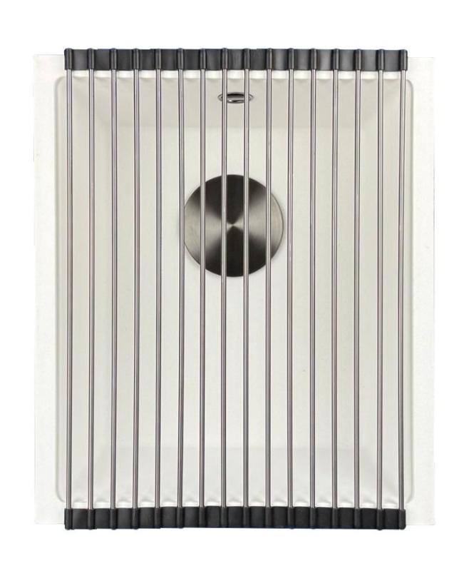 GraniteMy Universal Chiuvetă din granit alb 34x40 cm albă, montată pe blat sau sub blat, cu dop din metal gri 1208967904