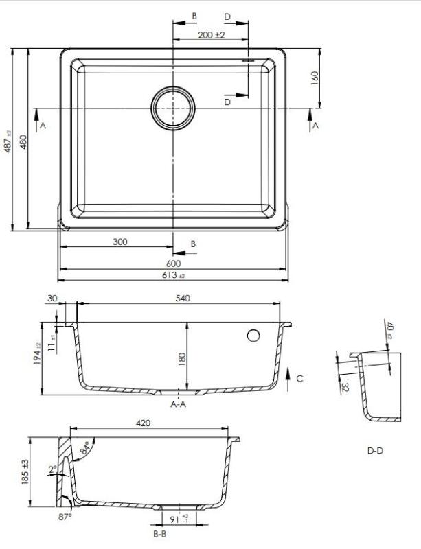 GraniteMy Tradition Chiuvetă de Bucătărie Rustică din Granit 60x48 cm Neagră Montare Sub Blat și Montare pe Blat cu Dop de Cupru 1208967937