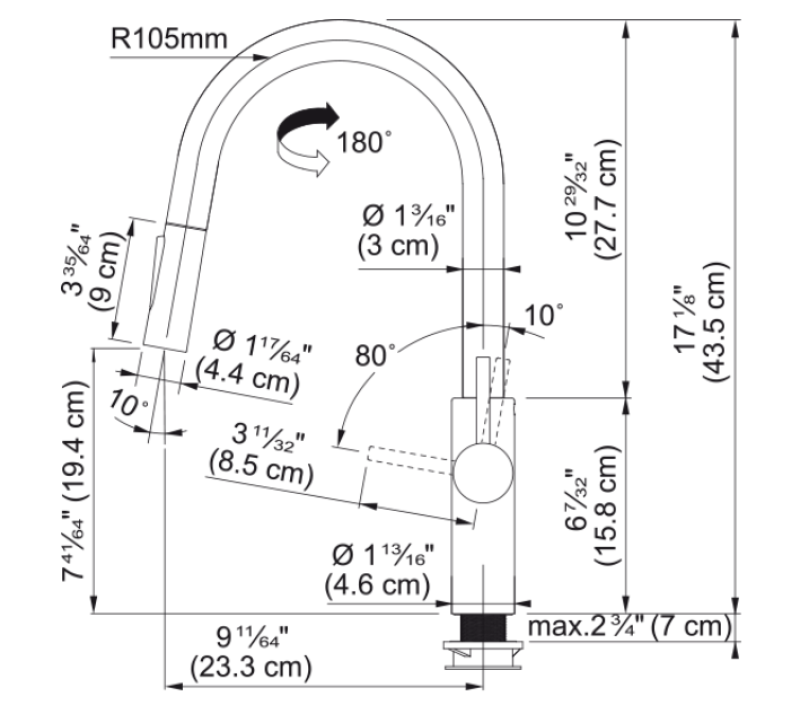 Franke Pescara J Monocomandă Mixer Negru cu Duza Extensibilă și Funcție de Pulverizare 115.0575.968