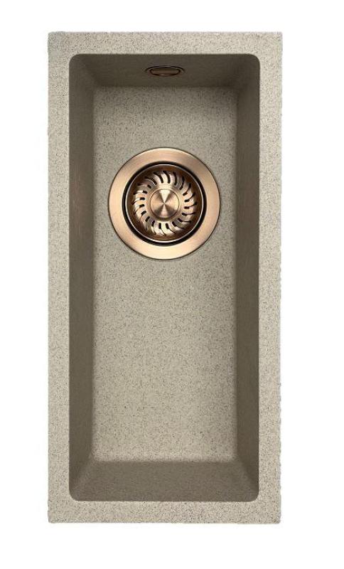 GraniteMy Universal granit bej nisip chiuvetă mică 17x40 cm montată sub blat și încastrată cu dop de cupru 1208968004