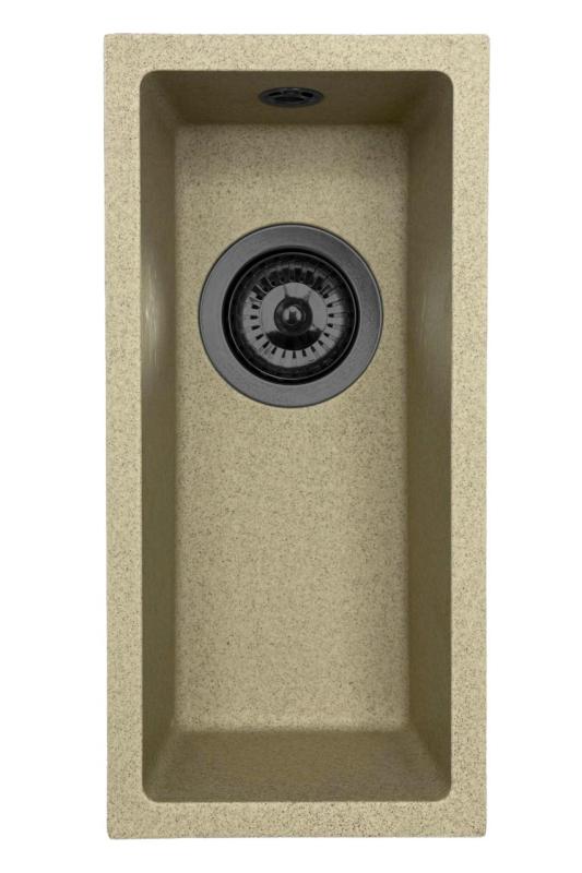 GraniteMy Universeel granieten beige zand kleine spoelbak 17x40 cm opbouw onderbouw en vlakbouw met gun metal plug 1208968006