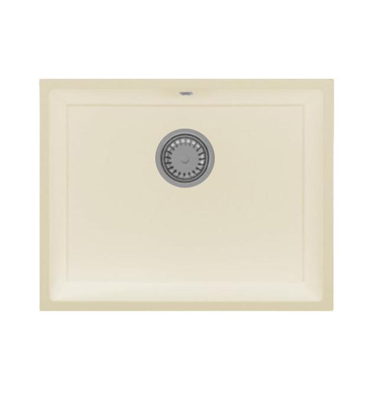 GraniteMy Universal chiuvetă din granit bej nisipiu 55x40 cm, montare pe blat, sub blat și încastrată, cu dop din oțel inoxidabil 1208968012