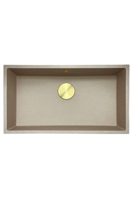 GraniteMy Universele granieten beige zand spoelbak 74x40 cm opbouw, onderbouw en vlakbouw met gouden plug 1208968018