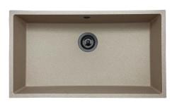 GraniteMy Universele granieten beige zand spoelbak 74x40 cm opbouw onderbouw en vlakbouw met gun metal plug 1208968021