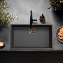 Chiuvetă mare neagră 70x40cm submontată, montată deasupra și la nivel cu blat, cu dop de cupru 1208968039