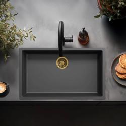 Chiuvetă mare neagră 70x40cm pentru montaj sub blat, montaj pe blat și montaj la nivel cu blat, cu dop auriu 1208968040