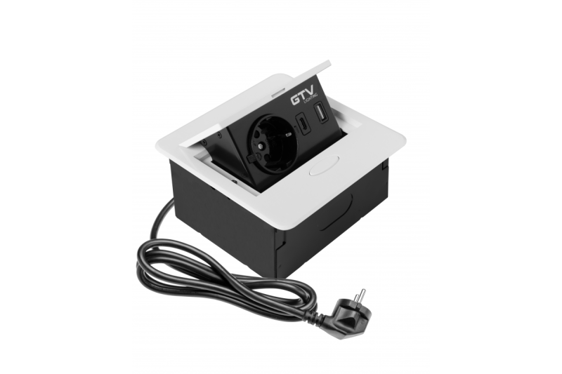 Priză de mobilier încorporată AVARO, 1x priză Schuko, USB A+C, cablu de 1.5m, albă