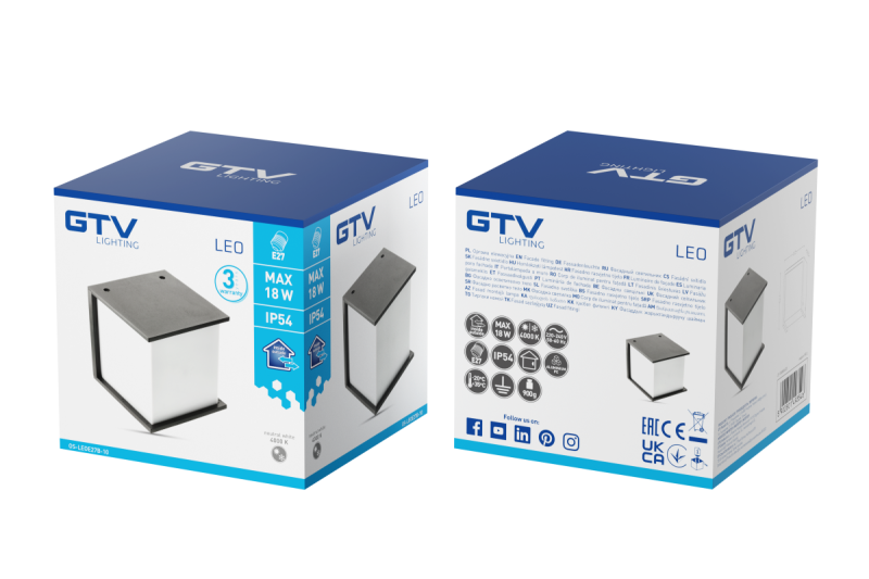 Lumină de fațadă LEO, E27, MAX. 18W, IP54, AC220-240V, 50/60Hz, negru