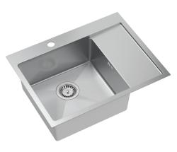 Designul Aqua Clara Chiuvetă din Inox cu Bol pe Partea Stângă 62x48cm Montare pe Blat sau Montare la Nivel cu Scurgător, Banc de Robinet și Dop din Inox - 1208969501