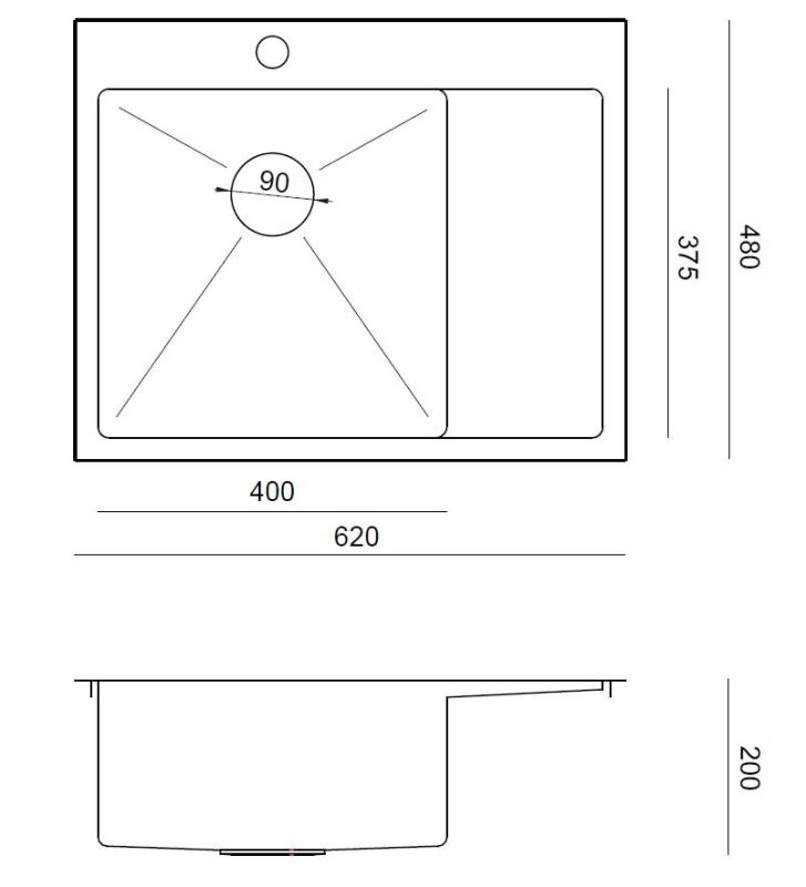 Designul Aqua Clara Chiuvetă din Inox cu Bol pe Partea Stângă 62x48cm Montare pe Blat sau Montare la Nivel cu Scurgător, Banc de Robinet și Dop din Inox - 1208969501