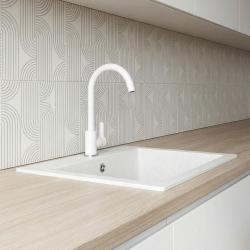 Graniteland Veritas Robinet de bucătărie alb cu gură de scurgere rotativă 1208969531