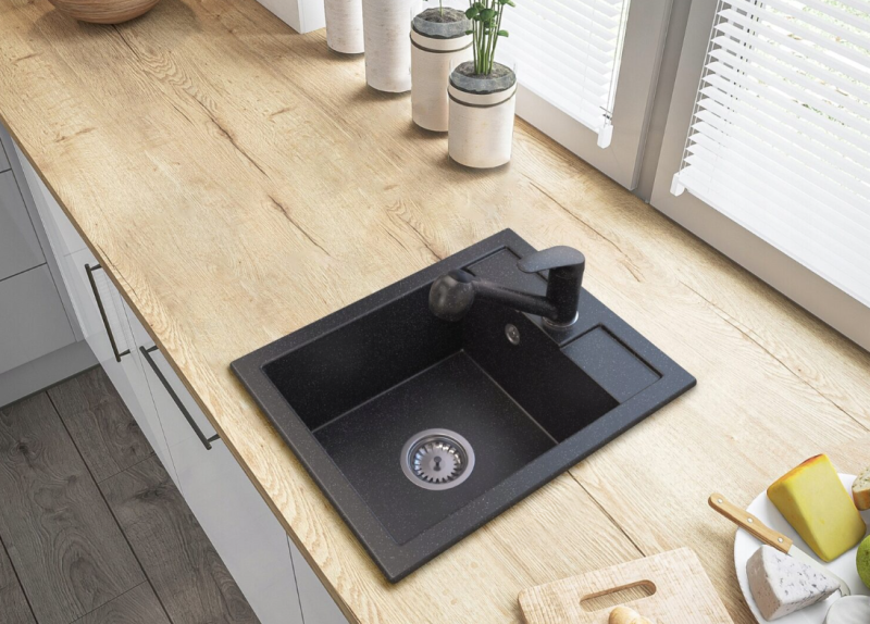 Baterie de bucătărie Graniteland Rhea cu aspect de piatră de arduin, cu bec extensibil și duș de mână cu dublă funcție 1208969536