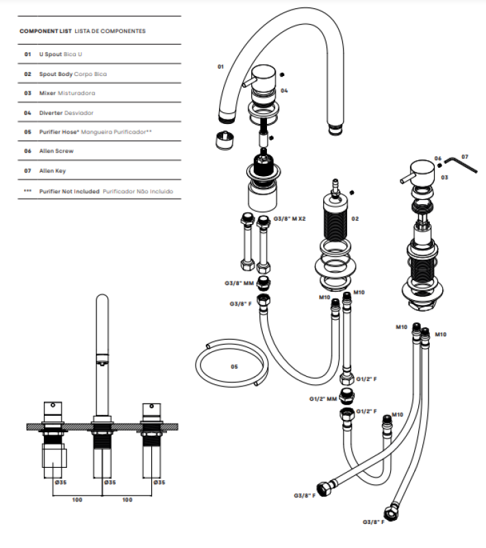 Waterevolution Flow 3-gaats keukenmengkraan met draaibare uitloop en aansluiting voor gefilterd water gun metal T152UGME