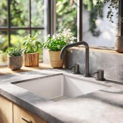 Waterevolution Flow 3-găuri robinet de bucătărie unghiular cu gură de scurgere rotativă și conexiune pentru apă filtrată gun metal T152HGME