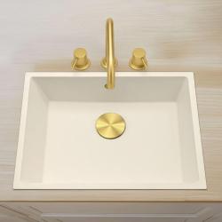 Waterevolution Flow 3-gaats haakse keukenmengkraan met draaibare uitloop en gefilterde wateraansluiting licht goud T152HWGE