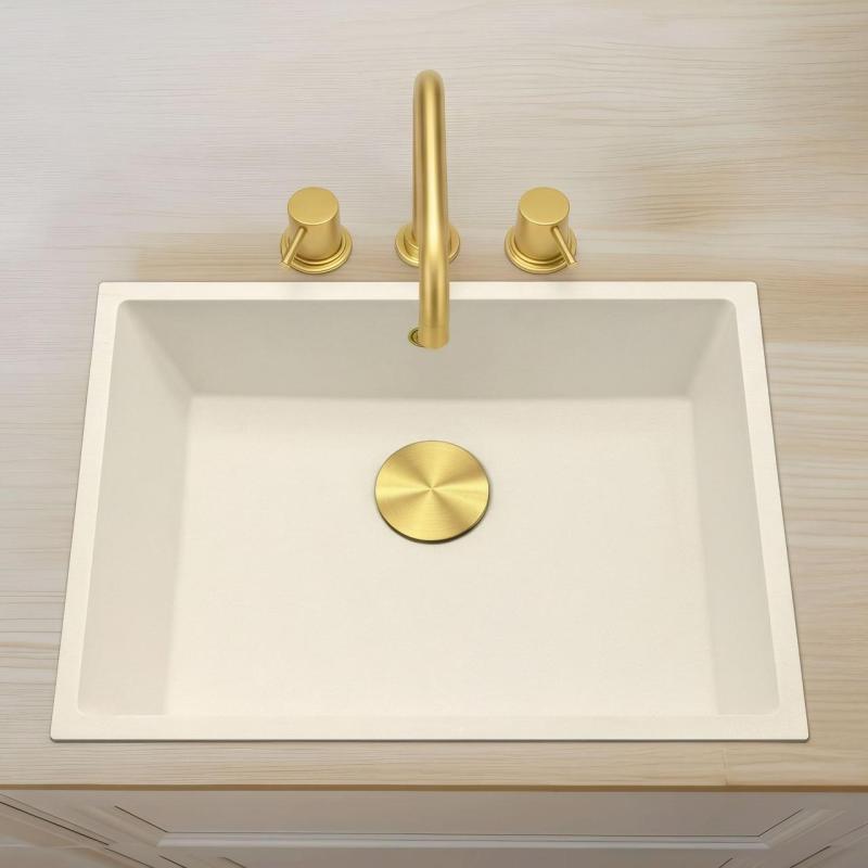 Waterevolution Flow 3-gaats haakse keukenmengkraan met draaibare uitloop en gefilterde wateraansluiting licht goud T152HWGE