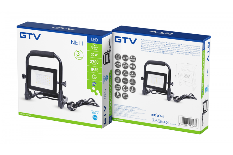 NELI Proiector portabil, LED, 30W, 2700lm, 6400K, AC220-240V, IP65, cablu 1.5m