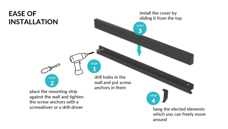 Epka Luxion Set Șine de Bucătărie 100 cm cu Accesorii Metalice cu Prindere Invizibilă Negru 1208969984