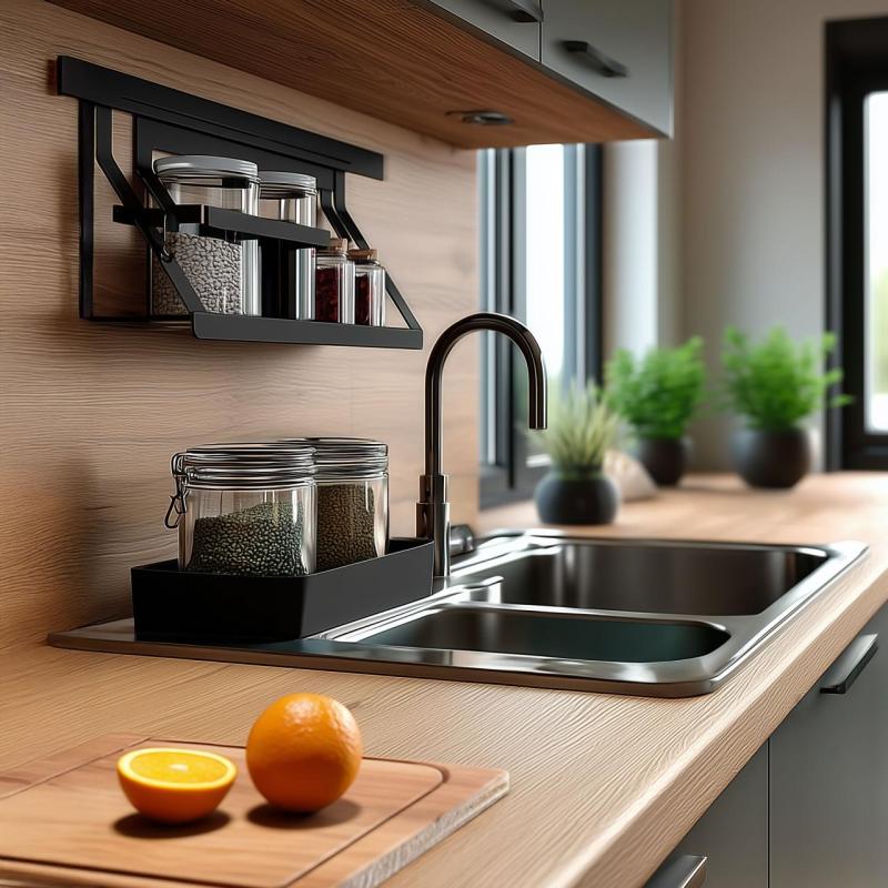 Set șină de bucătărie Epka Luxion 60 cm cu accesorii din metal cu montare invizibilă negru 1208969993