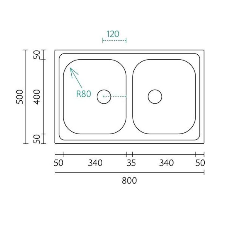 Banca Centurio 20 chiuvetă dublă din inox montaj pe blat 80x50cm 1208970026