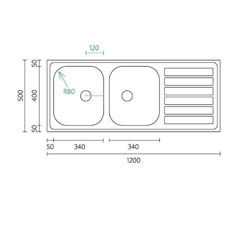 Banc Centurio 120 din oțel inoxidabil cu două chiuvete montate pe blat 120x50cm cu scurgător 1208970029.