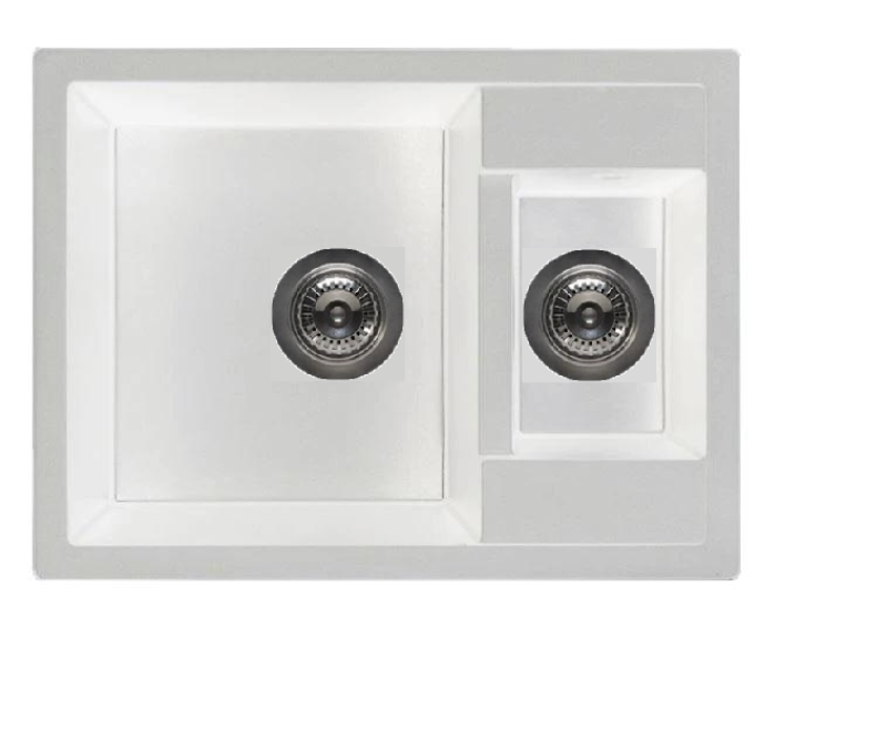 GraniteMy Smart chiuvetă de suprafață extra superficială din granit 1,5 albă, 58x44cm, cu dop și acoperire albă 1208970052.