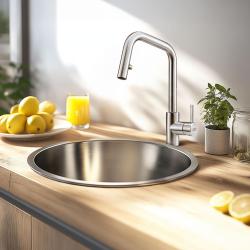 Banka R18380 Oțel inoxidabil Chiuvetă Rotundă 45 cm Montaj pe Blat 1208970055